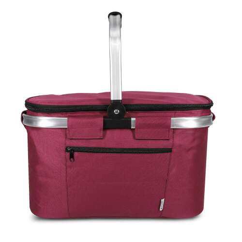 Navaris insulated picnic basket, burgundy color, 27L capacity, front view