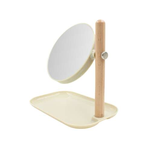 Kozmetické zrkadlo Bathroom Solution béžové, s podnosom a dreveným stojanom