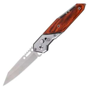 Foxter folding pocket knife with wooden handle, 20 cm, button opening, stainless steel, belt clip - Pocket Knives and Folding Knife