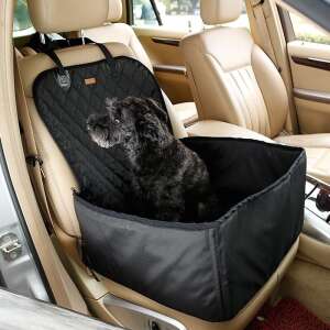 Dog sitting in a black waterproof pet car seat, dog car seat, car seat cover for dogs, pet travel, car seat protector, pet car seat cover, dog car seat cover, car seat for dogs, pet car seat for small dogs, pet car seat for medium dogs - Pet Carrier, Car Travel Box
