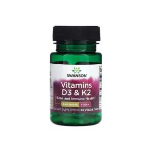 Swanson Vitamins D3 & K2 60 Veggie Caps, Bone and Immune Health - Dietary supplement