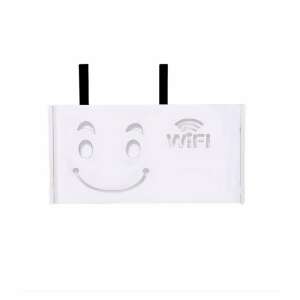 White ABS wall mount router holder with smiley face and WiFi logo, 40.5 x 20.5 x 9.5cm - Shelve