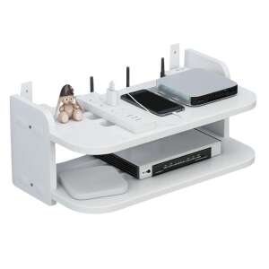 White wall mounted shelf for router and other devices, with cable management, 20x30x14cm - Shelve