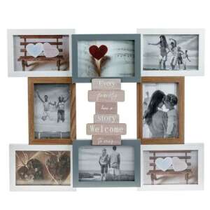 Multi-frame photo collage with 'Every family has a story, Welcome to ours' inscription, 8 photo slots, 50x42 cm, wooden frame - Picture Frame