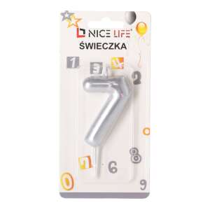 Silver number 7 birthday candle, Nice Life brand - Birthday Candle & Cake Topper