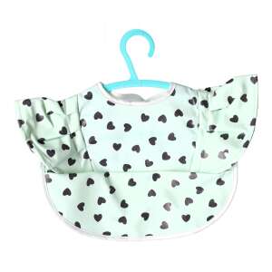 Green baby bib with black hearts, waterproof, with sleeves, I-type - Bib & Burp Cloth