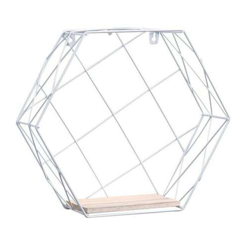 Weißes geometrisches Wandregal, sechseckige Form, mit Holzregal, modernes Design, für Wohnkultur, Aufbewahrung und Organisation