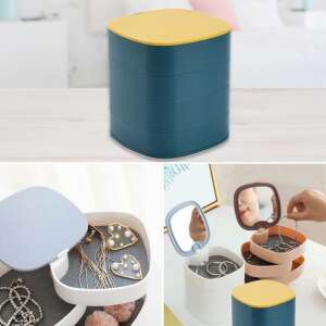 Multi-layer jewelry box with mirror, blue, yellow, white, pink, grey, organize your jewelry, necklaces, earrings, rings, bracelets, storage, organizer - Interior design