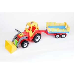 Red toy tractor with front loader and trailer, 084 model - Work machine for children