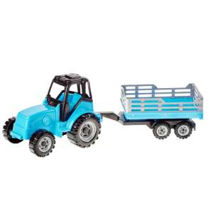 Blue toy tractor with trailer, 213 model, Farmer, for kids, pretend play, farm toys - Work machine for children
