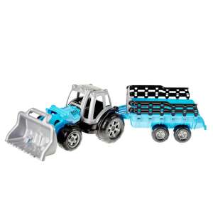 Blue tractor with trailer and loader, 305 model toy - Work machine for children