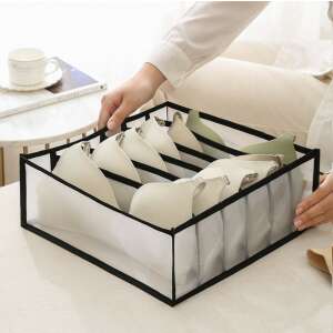 White 6-compartment underwear organizer with black trim, for drawer storage - Closet organizer