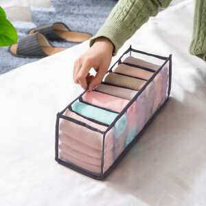 Szürke 7 rekeszes fehérnemű rendező fiókba, könnyen látható és rendezett fehérnemű, zokni, melltartó, nyakkendő, sál tárolás - Gardrób rendszerező