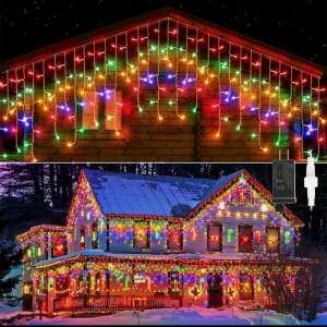 Színes karácsonyi fényfüzér, jégcsap fények, 12 méter hosszú, beltéri és kültéri használatra, MRG M946 - Fényfüzér