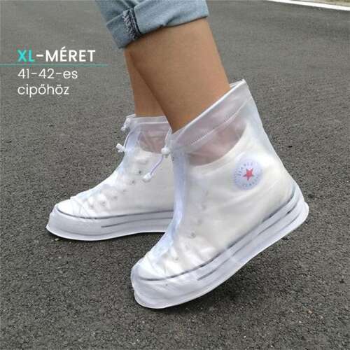 Vízálló cipővédő, XL méret (41-42-es cipőhöz), átlátszó PVC, újrafelhasználható, védi a cipőt az esőtől, hótól, sártól, kosztól