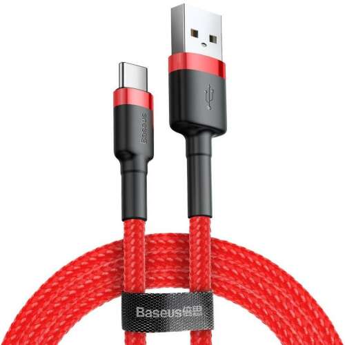 USB töltő- és adatkábel, USB Type-C, 50 cm, 3000 mA, törésgátlóval, gyorstöltés, cipőfűző minta, Baseus Cafule CATKLF-A09, piros (6953156278165)