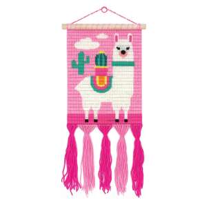 Wow Box Llama Wall Hanging Embroidery Kit, pink llama with cactus, colorful yarn, tassels - Art & Craft