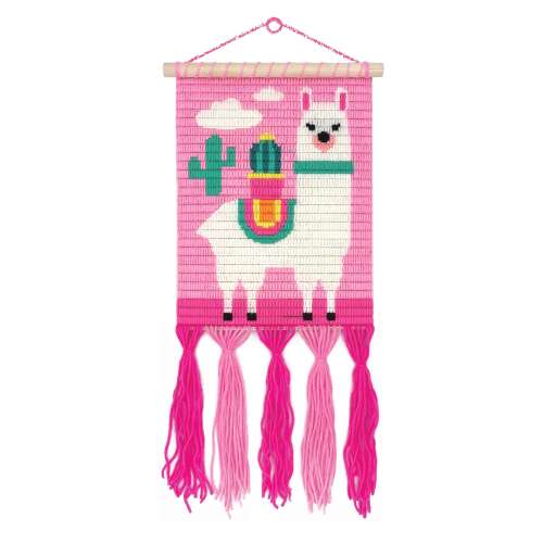 Комплект за бродерия Wow Box Стенен гоблен Лама, розова лама с кактус, цветни конци, пискюли