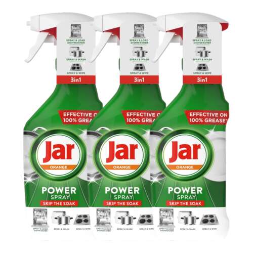 Jar Power Spray Портокал 3x500ml, 3 опаковки, ефективен за 100% мазнина, съдомиялна машина, ръчно миене, кухненски повърхности