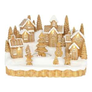 Mézeskalács falu karácsonyi dísz LED világítással, 24,5x16x16,3 cm - Nonbrand Karácsonyi dekoráció