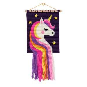 Wow Box Agățare de perete cu unicorn, decor de perete cu unicorn terminat cu coamă curcubeu și stele pe fundal violet - Seturi de artă și artizanat