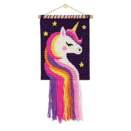 Wow Box Agățare de perete cu unicorn, decor de perete cu unicorn terminat cu coamă curcubeu și stele pe fundal violet