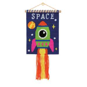 Wow Box Weltraumrakete Wandbehang, fertiges Stickset mit bunten Garnen und Quasten - Stickerei-Sets