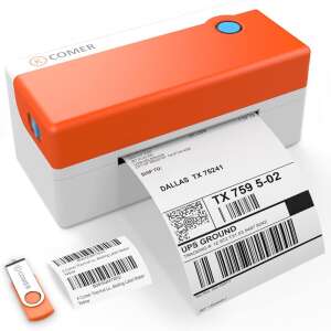 K Comer thermal label printer printing shipping label with USB drive - Label printer