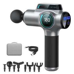 Professional massage gun with 8 interchangeable heads, 99 speed levels, 3200 RPM, LCD screen, carrying case, for back, chest, hand, leg, shoulder, muscle relaxation and toning - Massage gun
