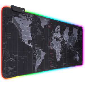 Large RGB LED World Map Gaming Mouse Pad, 80 x 30 cm, Black - Mouse Pad