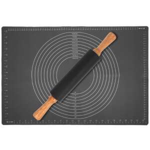 Set de mată de copt din silicon și sucitor, 70 x 50 cm, cu mânere din lemn, antiderapant, ușor de curățat - Foaie de întindere din silicon antiaderentă