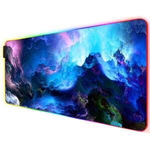Nagy, gumírozott egérpad, Játékhoz, Asztal, Iroda, RGB LED világítással, Csúszásgátló, Szakadásgátló Varrásokkal, Vízálló, Hullámmintás, USB kábel mellékelve, 80 x 30 cm, Többszínű - Mouse Pad