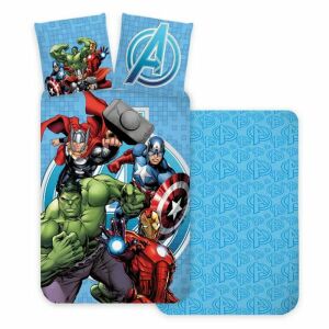 Lenjerie de pat pentru copii Avengers Blue, husă de pilotă 100x135 cm și față de pernă 40x60 cm cu Hulk, Thor, Captain America și Iron Man - Nonbrand Lenjerie de pat - grădiniță