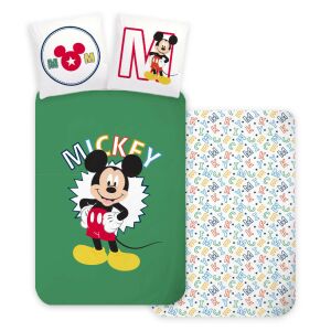 Disney Mickey Mouse Buchstaben Bettwäsche-Set, grüner Bettbezug und Kissenbezüge - Bettwäsche - Jugend und Erwachsene