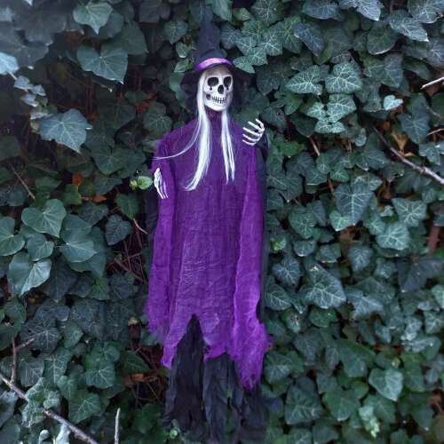 Halloween dekoráció kalapos csontváz, 100cm, FEKETE-LILA 107284522