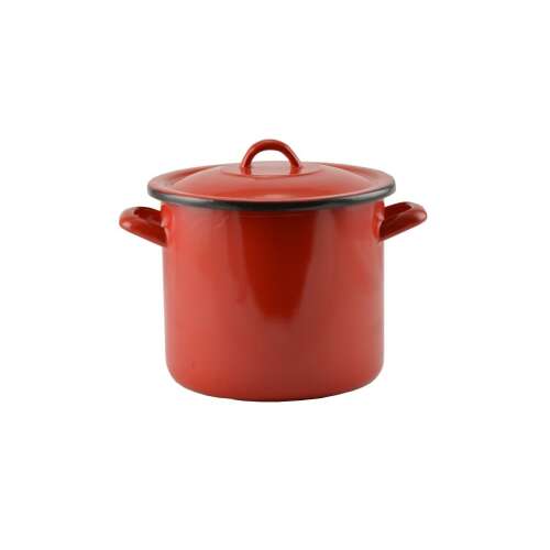 Zománcozott fazék fedővel, piros, 15 literes