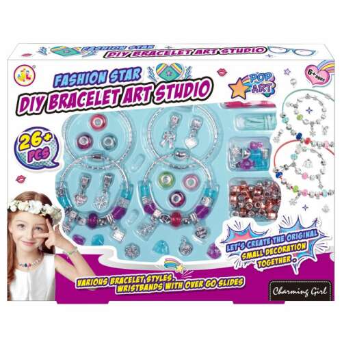 Fashion Star DIY náramok, sada na výrobu náramkov pre deti s viac ako 26 dielmi, vrátane príveskov, korálok a šnúrky