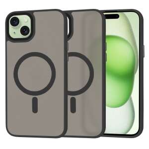 Techsuit HaloFrost MagSafe sorozat iPhone 14 tok, fekete, két tok látható, elöl és hátul - Techsuit