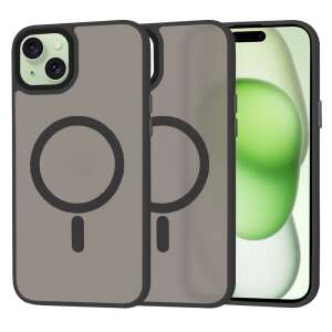 Techsuit HaloFrost MagSafe sorozat iPhone 15 tok, fekete, elülső és hátulsó nézet - Techsuit