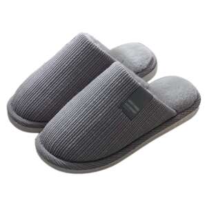 Gray corduroy men's slippers with a soft fleece lining, perfect for keeping your feet warm in the winter - Men's Slipper