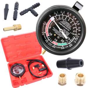 TC Technic LT-A1008 fuel pressure and vacuum gauge kit, diagnostic tool, 0-10 bar, with accessories, in red carrying case - Pressure gauge