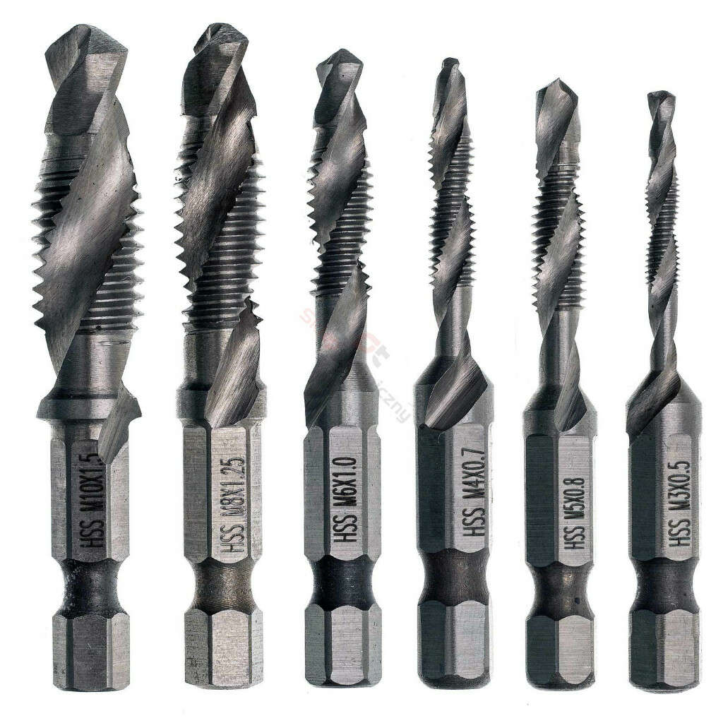 HSS Tap and Drill Bit Set, M3-M10, 6 pieces, high-speed steel, bit shank, for metal