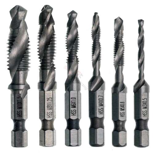 HSS Tap and Drill Bit Set, M3-M10, 6 pieces, high-speed steel, bit shank, for metal 107306693