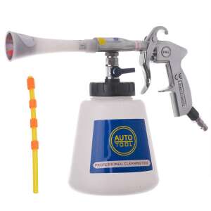 Tornádó upholstery cleaning gun with stainless steel nozzle HCL-02-A, full view of the gun and the bottle - Pressure Washer Accessory
