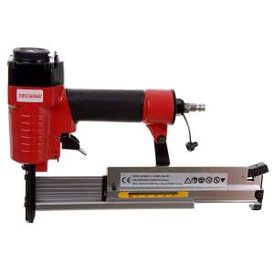 Technic NS-5040B 2-in-1 pneumatic stapler and nailer, featuring a red and black design, with a clear depth adjustment gauge - Pneumatic Tool