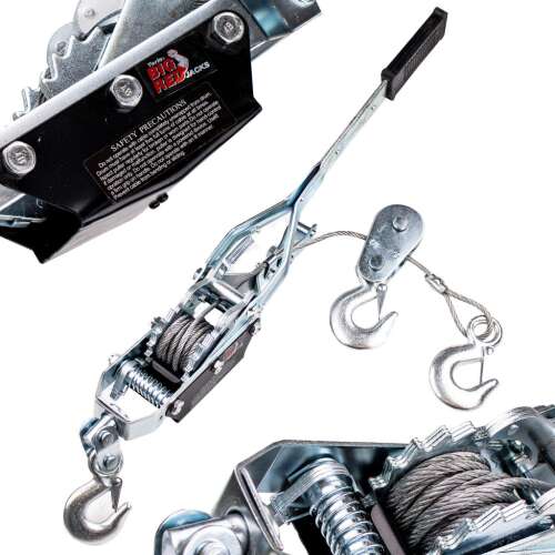 Big Red TRK8041 4 Ton Manual Cable Winch with 3 Hooks, 3/4 view