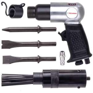 Technic AT-8039DA pneumatic chisel hammer with 3 chisels and needle head, round chisel holder - Pneumatic Tool