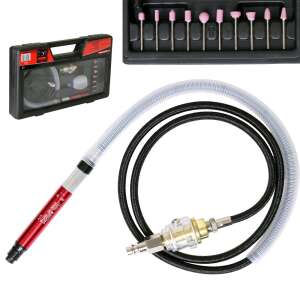 Aeropro RP7819 pneumatic micro grinder with accessories, including a hose, oiler, and a set of sanding attachments - Pneumatic Tool