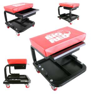 Big Red TR6100C Mechanikerhocker mit Werkzeugschale und Schublade, 4 Räder, rot und schwarz - Montagestühle