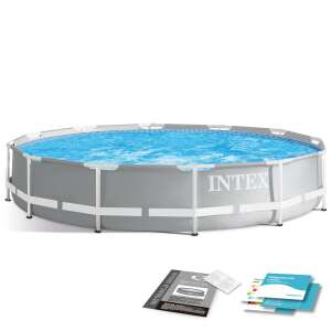 Intex Prism Frame 12ft round above ground pool with metal frame, gray and white